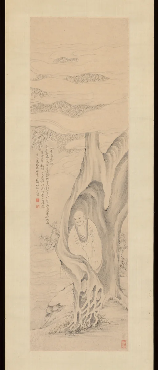 Luohan Meditating in a Tree by Gai Qi, painting, 1821