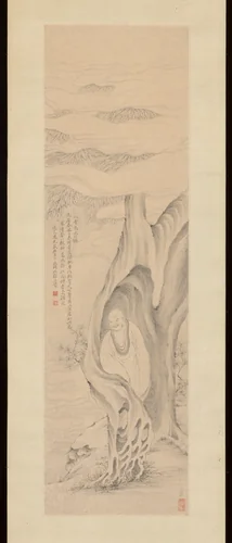 Luohan Meditating in a Tree by Gai Qi, painting, 1821