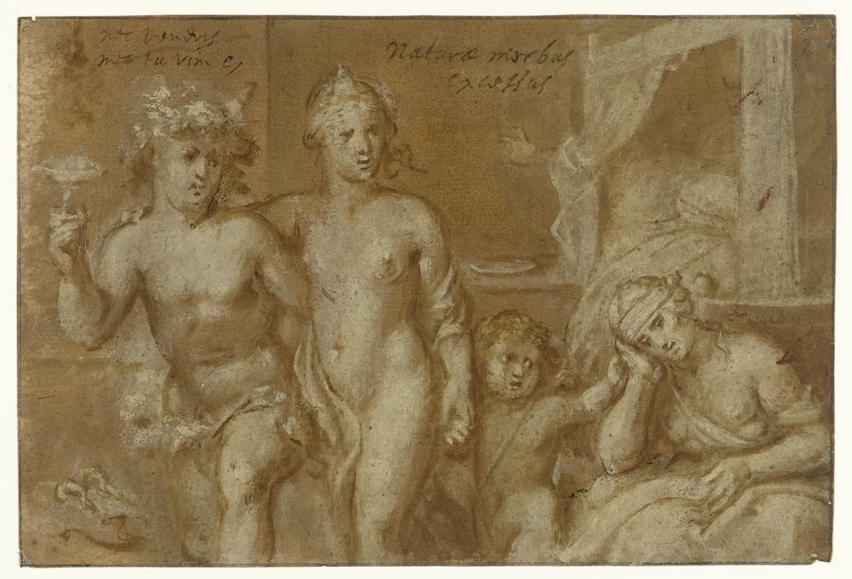 Gevolgen van de omgang met Bacchus en Venus by Otto van Veen, drawing, 1566-1629