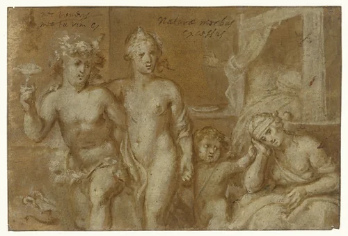 Gevolgen van de omgang met Bacchus en Venus by Otto van Veen, drawing, 1566-1629