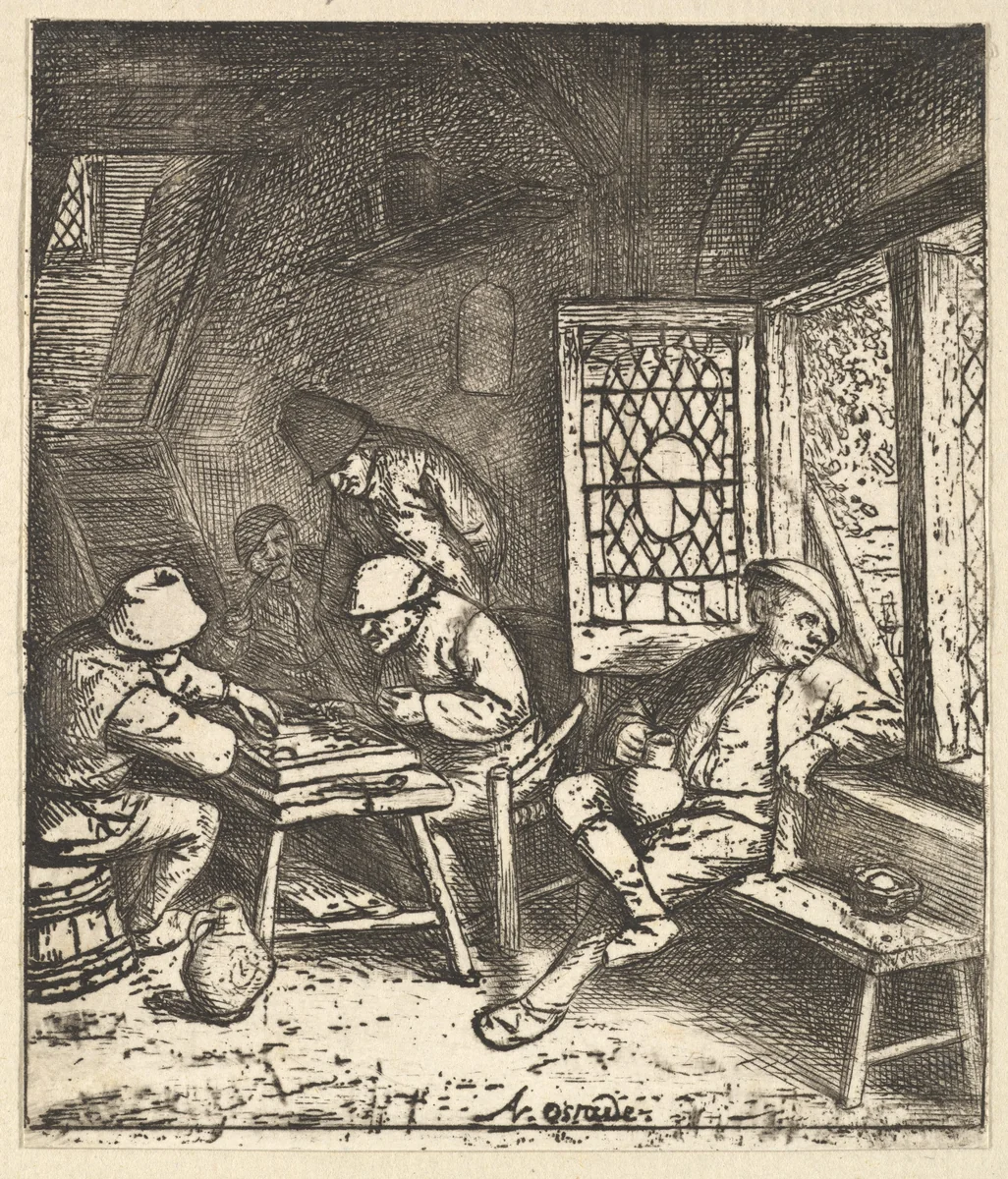 Tric Trac Players by Adriaen van Ostade, print, 1610-1685