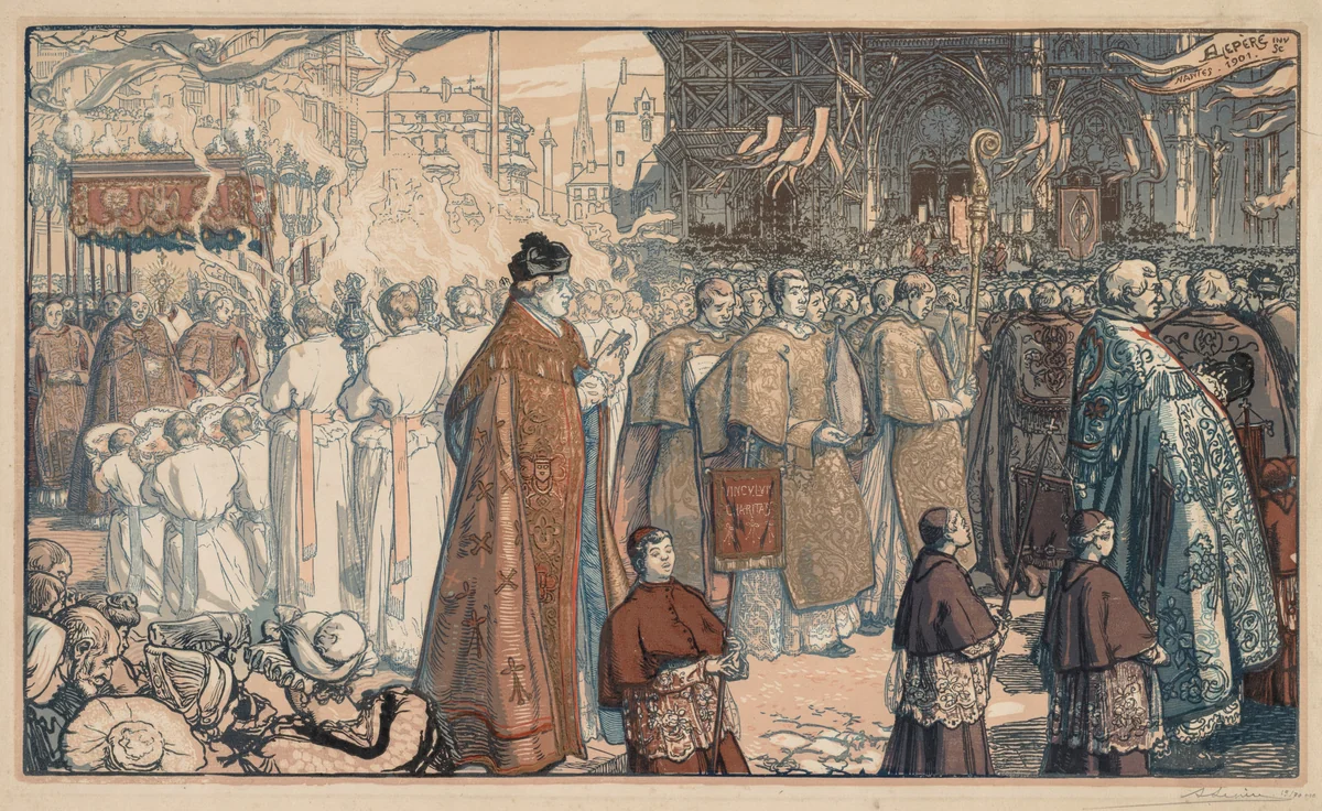La Procession de la Fête-Dieu à Nantes by Auguste Louis Lepère, print, 1901