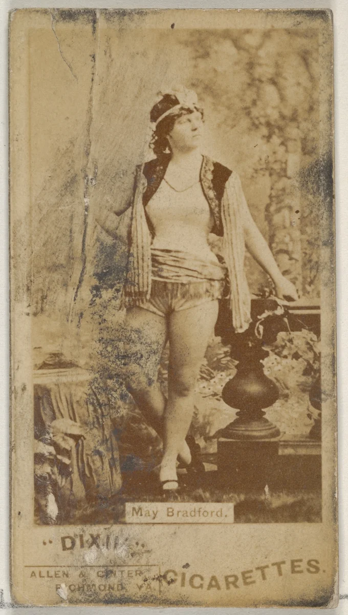 May Bradford, from the Actors and Actresses series (N45, Type 7) for Dixie Cigarettes by Allen & Ginter, photograph, 1885-1891
