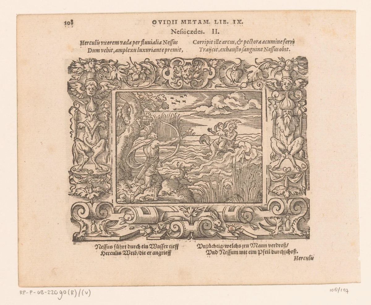 Hercules doodt de centaur Nessus by Virgilius Solis, print, 1569