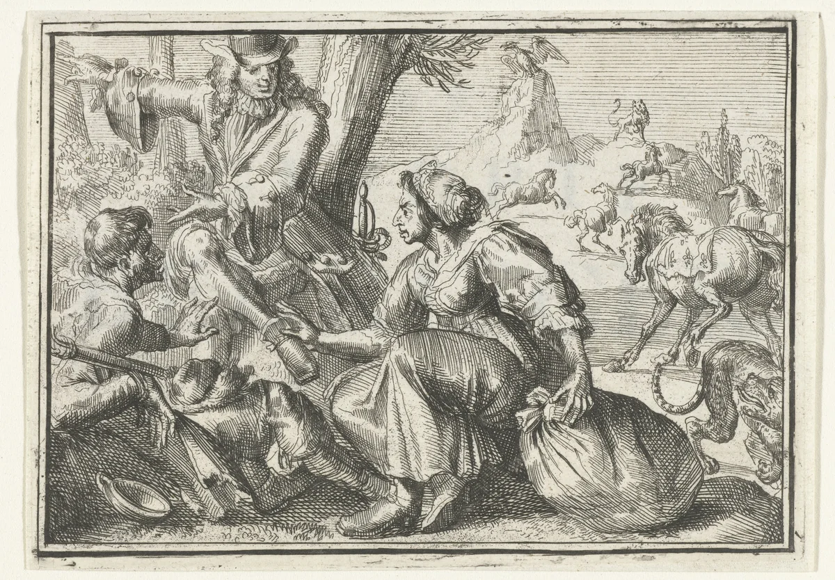 Titelblad voor het pamflet: De Gefopte Bedrieger, 1702 by Romeyn de Hooghe, print, 1702