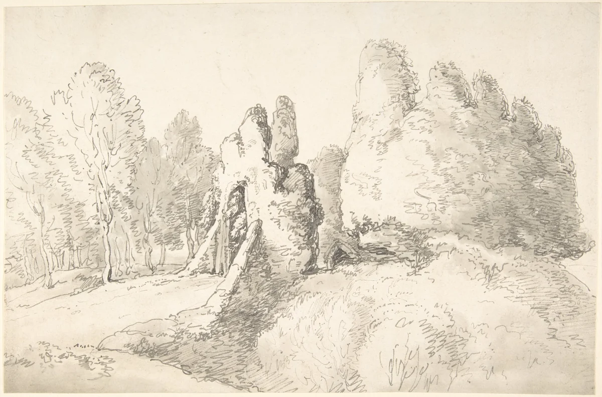 Wooded Landscape with Ruins by Thomas Rowlandson, drawing, 1780-1827
