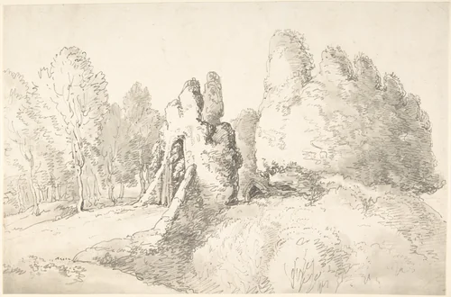 Wooded Landscape with Ruins by Thomas Rowlandson, drawing, 1780-1827