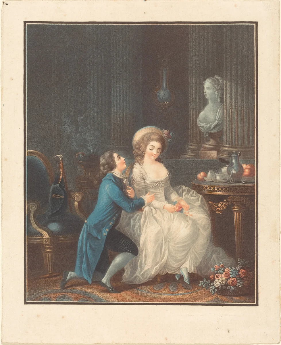 L'Amant écouté by Louis Marin Bonnet, print, 1736-1793