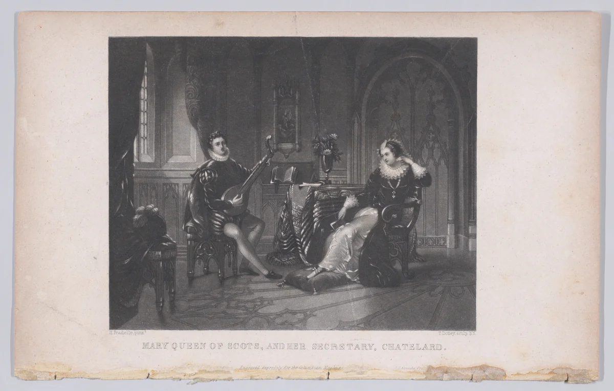 Mary, Queen of Scots, and her secretary, Chatelard (frontispiece, from "The Columbian Lady's and Gentleman's Magazine," volume 5) by Thomas Doney, print, 1846