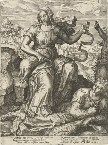 Nederigheid overwint de Hoogmoed by Unknown, print, 1550-1625