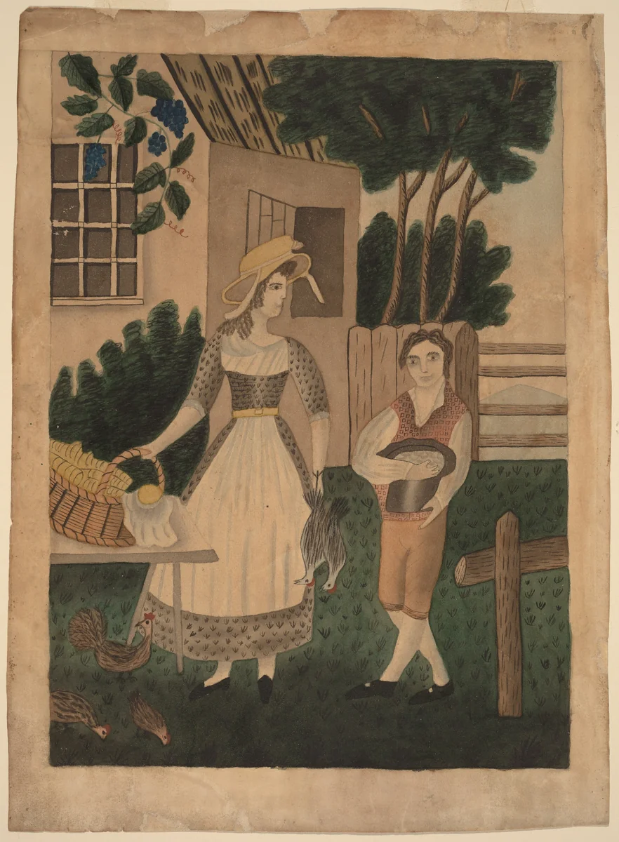 Woman and Boy with Provisions by American 19th Century, drawing, 1840