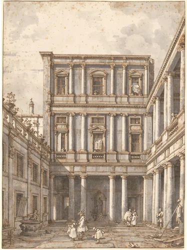 A Venetian Courtyard, in the Procuratie Nuove by Canaletto, drawing, 1760
