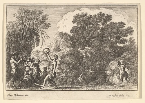 Five satyrs and two nymphs by Wenceslaus Hollar, print, 1650