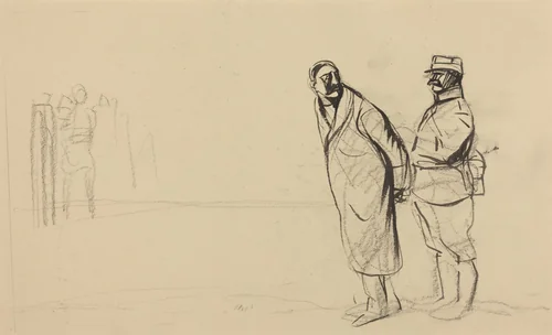 a) Au front de Vincennes, Bolo pacha (recto); b) Sketch for Au front de Vincennes, Bolo pacha (verso) by Jean-Louis Forain, drawing, 1914-1919