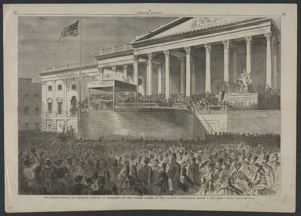 The Inauguration of Abraham Lincoln as President of the United States, at the Capitol, Washington, March 4, 1861 by Winslow Homer, print, 1861