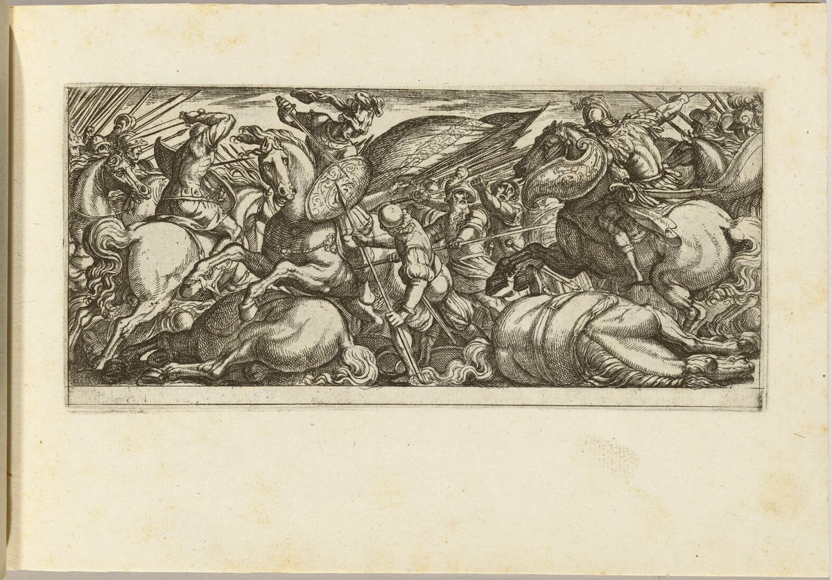 Battle between Cavalry and Infantry by Antonio Tempesta, print, 1555-1630