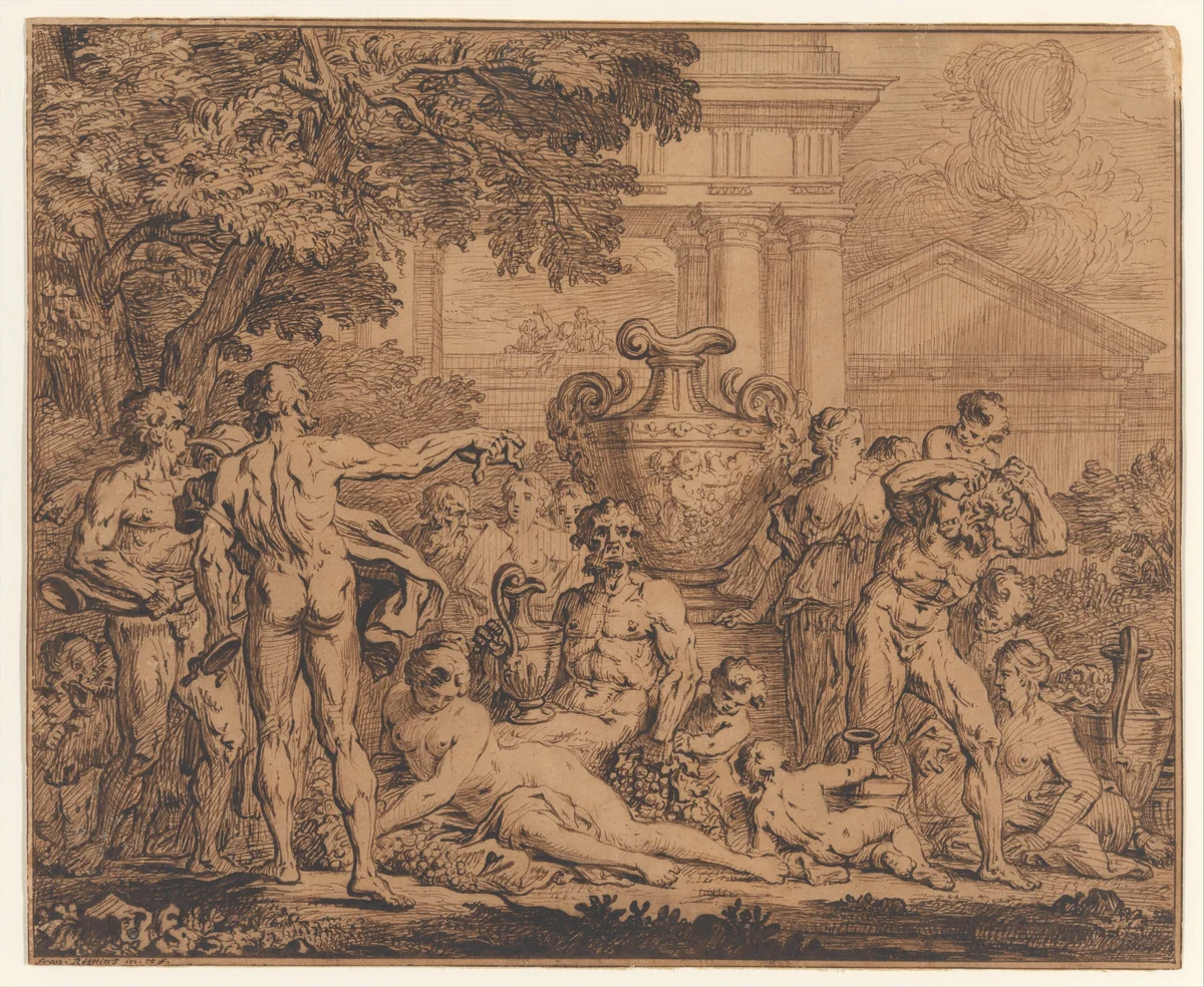 Bacchanal by François Roëttiers, drawing, 1695-1742