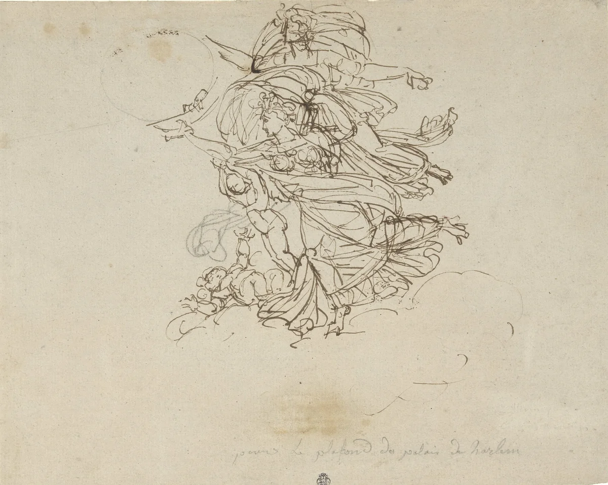 Ontwerp voor figuurgroep in het paleis van koning Lodewijk Napoleon te Haarlem by Philippe Auguste Hennequin, drawing, 1806-1810
