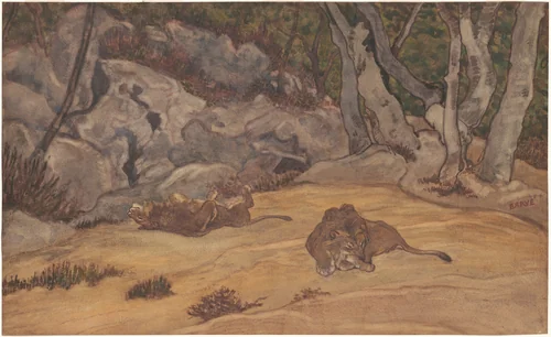 Sleeping Lions by Antoine-Louis Barye, drawing, 1830-1839