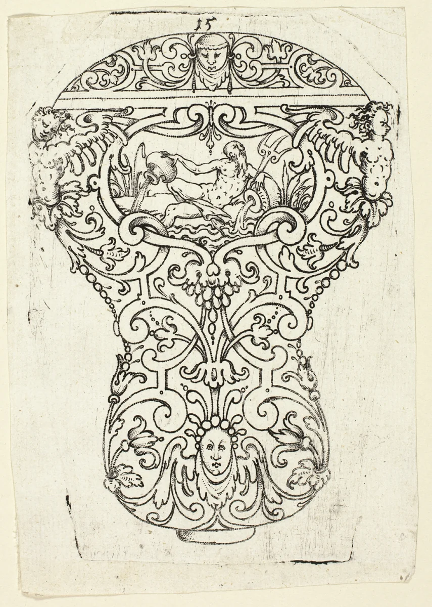 Plate 15, from twenty ornamental designs for goblets and beakers by Master A.P. German, print, 1604
