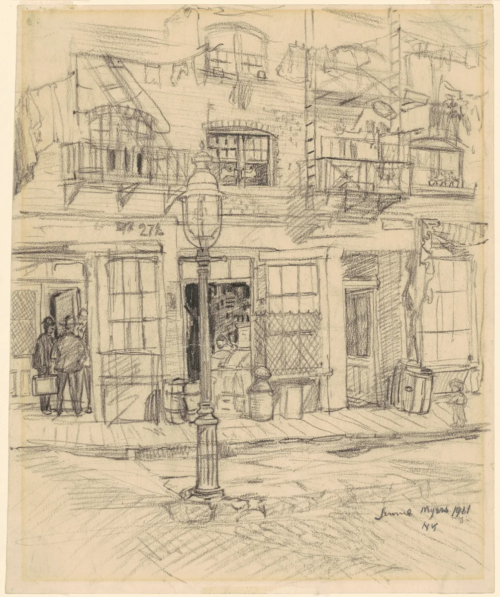New York Street Scene by Jerome Myers, drawing, 1911