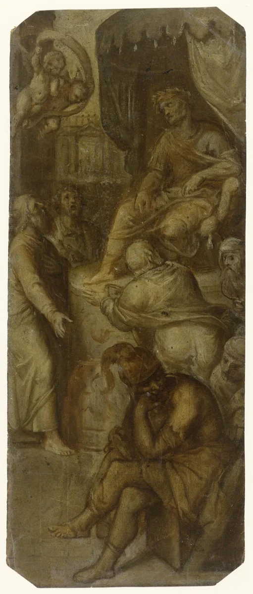 Paulus voor de magistraat van Caesarea by Otto van Veen, drawing, 1600-1610