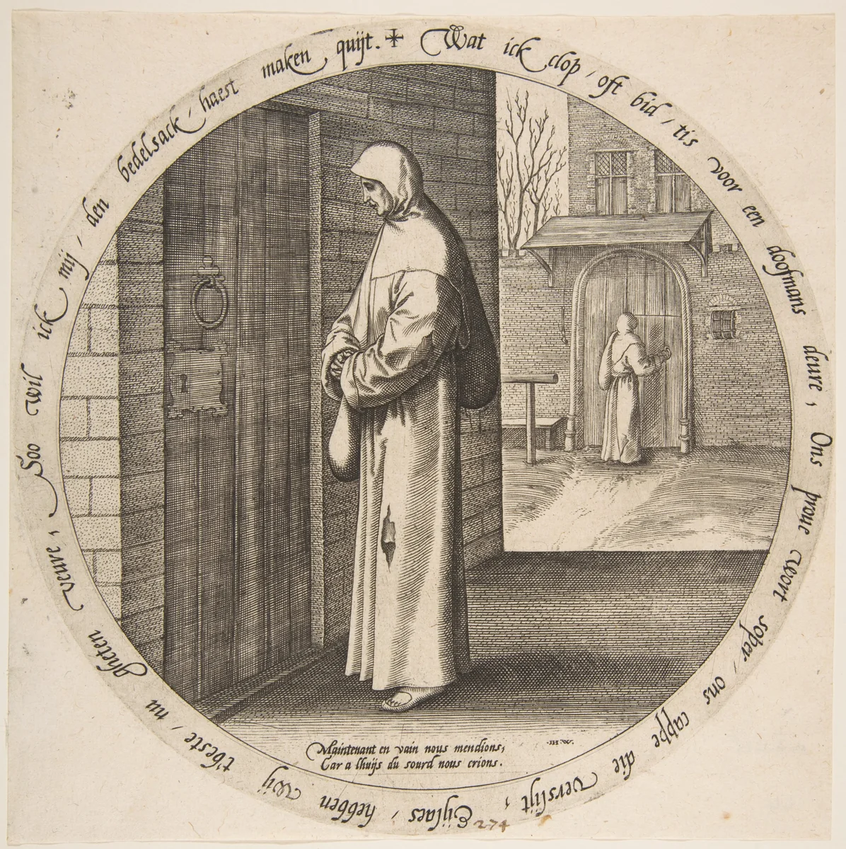 One Begs in Vain at the Door of the Deaf, from Twelve Flemish Proverbs by Pieter Bruegel, print, 1563-1573