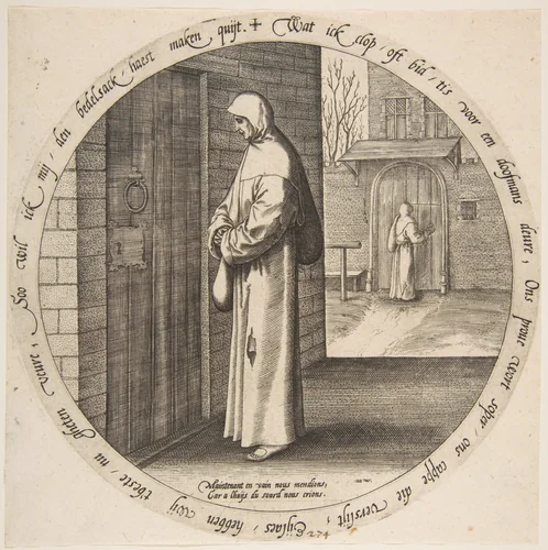 One Begs in Vain at the Door of the Deaf, from Twelve Flemish Proverbs by Pieter Bruegel, print, 1563-1573