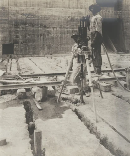 Dry Dock No. 1. Drilling slots for holding down bolts for docking keel blocks by Unidentified Photographer, photograph, 1916