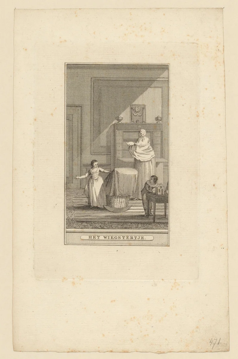 Meisje bij een wieg by anonymous, print, 1792