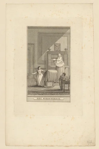 Meisje bij een wieg by anonymous, print, 1792