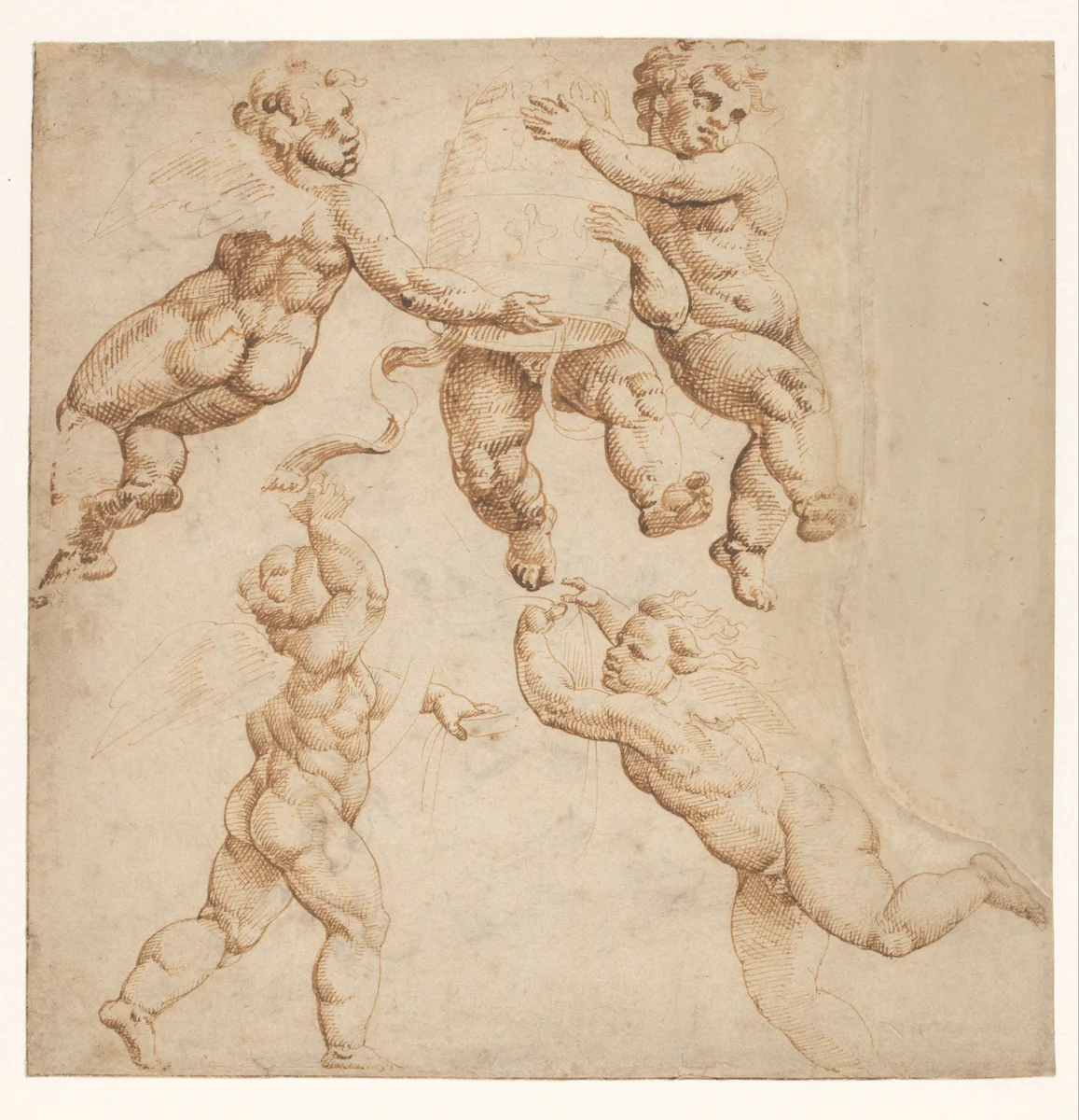 Five Hovering Angels by Maarten van Heemskerck, drawing, 1532-1536