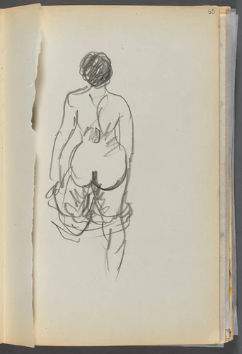 Sketchbook- The Granite Shore Hotel, Rockport, page 065: Nude Female seen from behind by Maurice Prendergast, book, 1905-1910