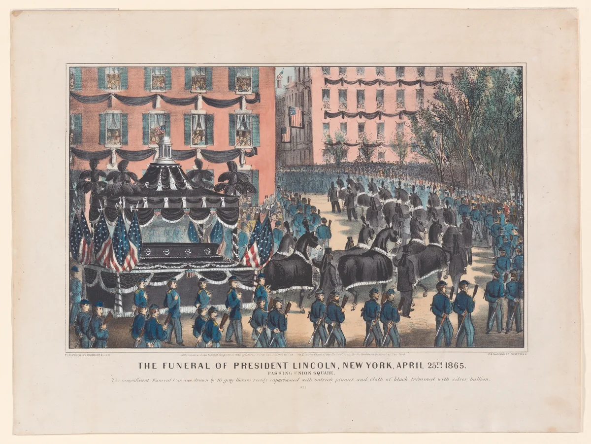 The Funeral of President Lincoln, New York, April 25th, 1865, Passing Union Square by Currier & Ives, print, 1865