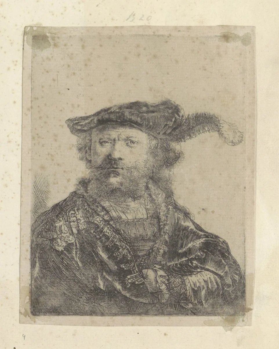 Zelfportret met gepluimde fluwelen baret by Rembrandt van Rijn, book, 1638