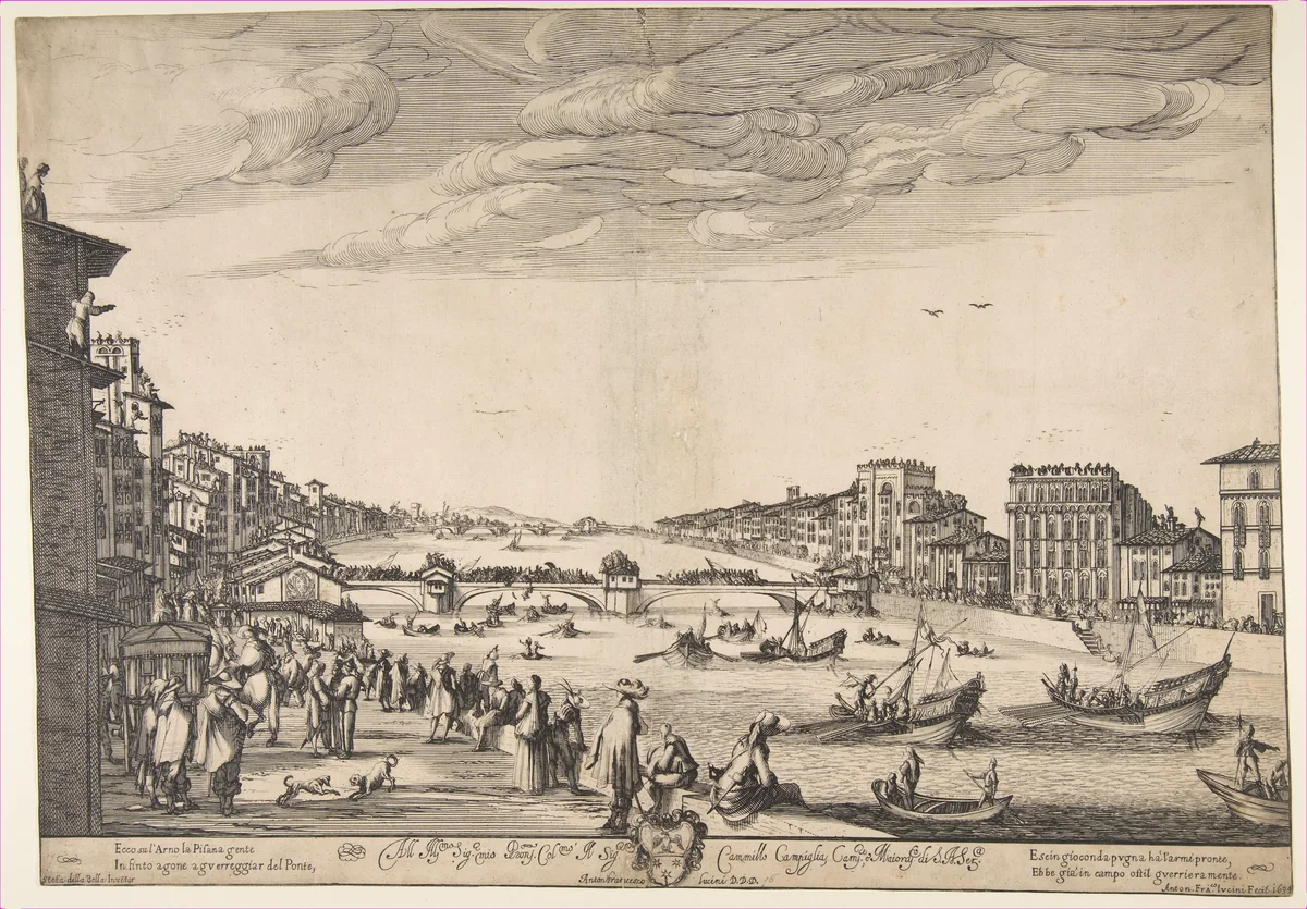 Game of the Bridge, Pisa by Stefano della Bella, print, 1634