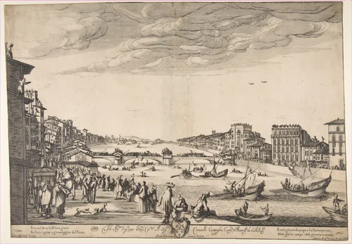 Game of the Bridge, Pisa by Stefano della Bella, print, 1634