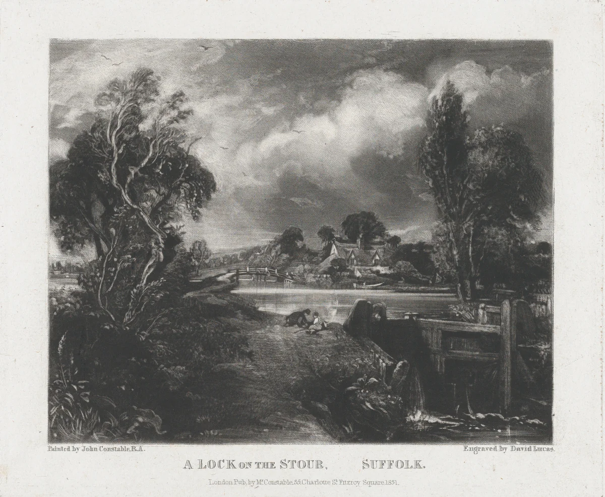 A Lock on the Stour by David Lucas, print, 1831