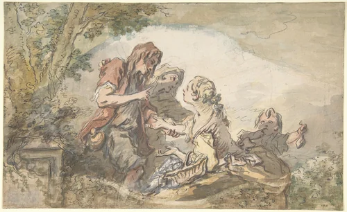 The Fortune Teller by François Boucher, drawing, 1720-1730