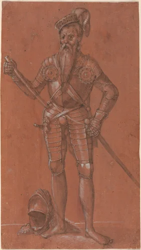A Man in Armor by Swiss 16th Century, drawing, 1500-1599