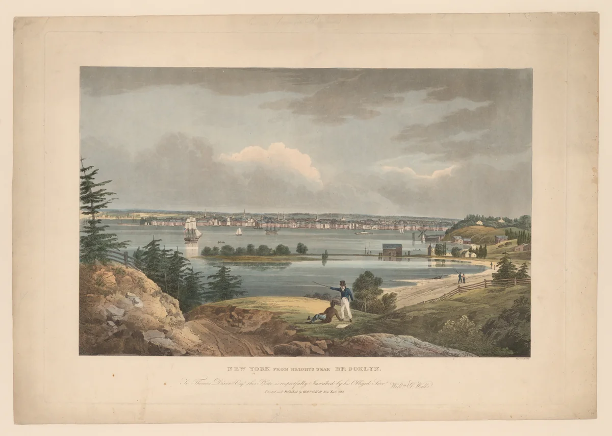 New York from Heights Near Brooklyn [The Wall View from Brooklyn] by John Hill, print, 1823