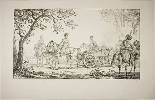 Harnessed Artillery by Carle Vernet, print, 1817
