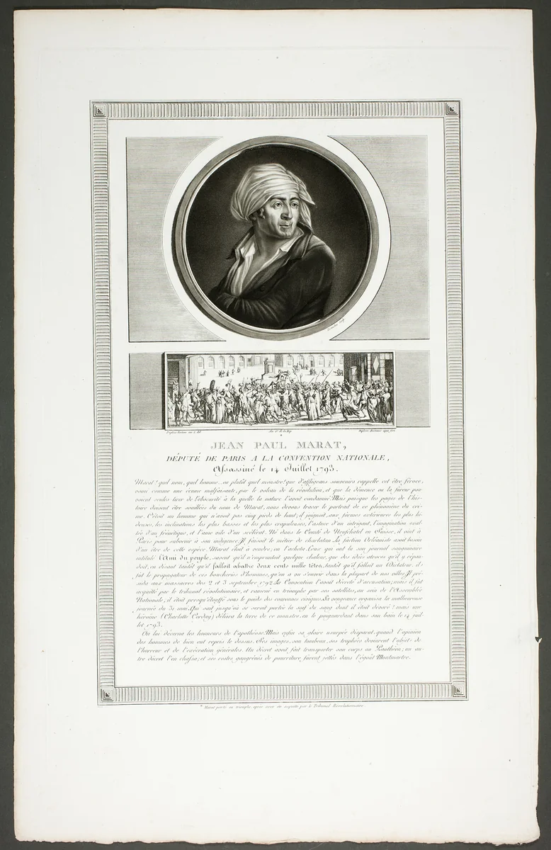 Jean Paul Marat, Paris Deputy to the National Convention, from the series Tableaux historiques de la révolution française by Jean Duplessi-Bertaux, print, 1798-1804