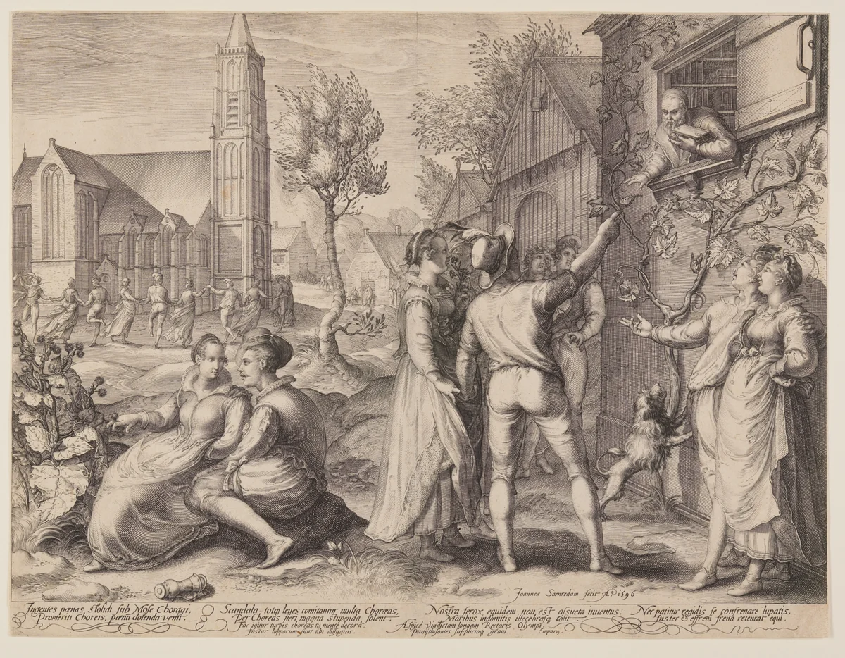 Young Couples Celebrating and Dancing by Jan Saenredam, print, 1596