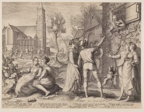 Young Couples Celebrating and Dancing by Jan Saenredam, print, 1596