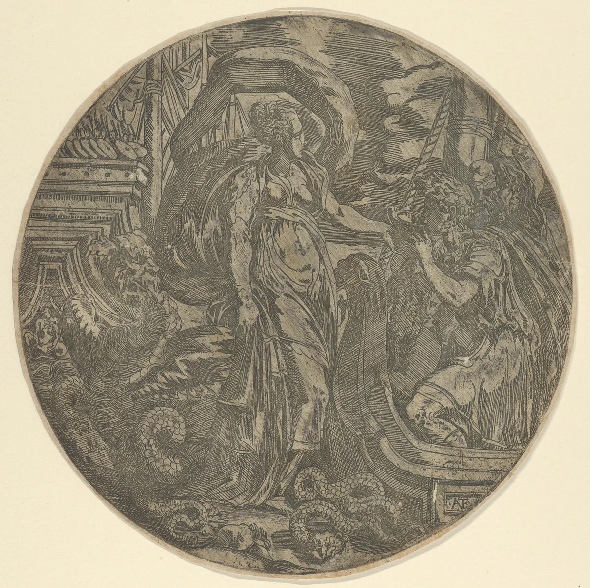 Circe Giving a Drink to Ulysses's Companions by Antonio Fantuzzi, print, 1540-1545