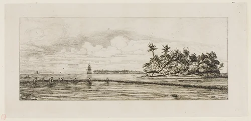 Oceania: Fishing, Near Islands with Palms in the Uea or Wallis Group, 1845 by Charles Meryon, print, 1863