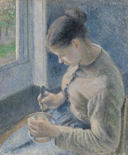 Young Peasant Having Her Coffee by Camille Pissarro, painting, 1881