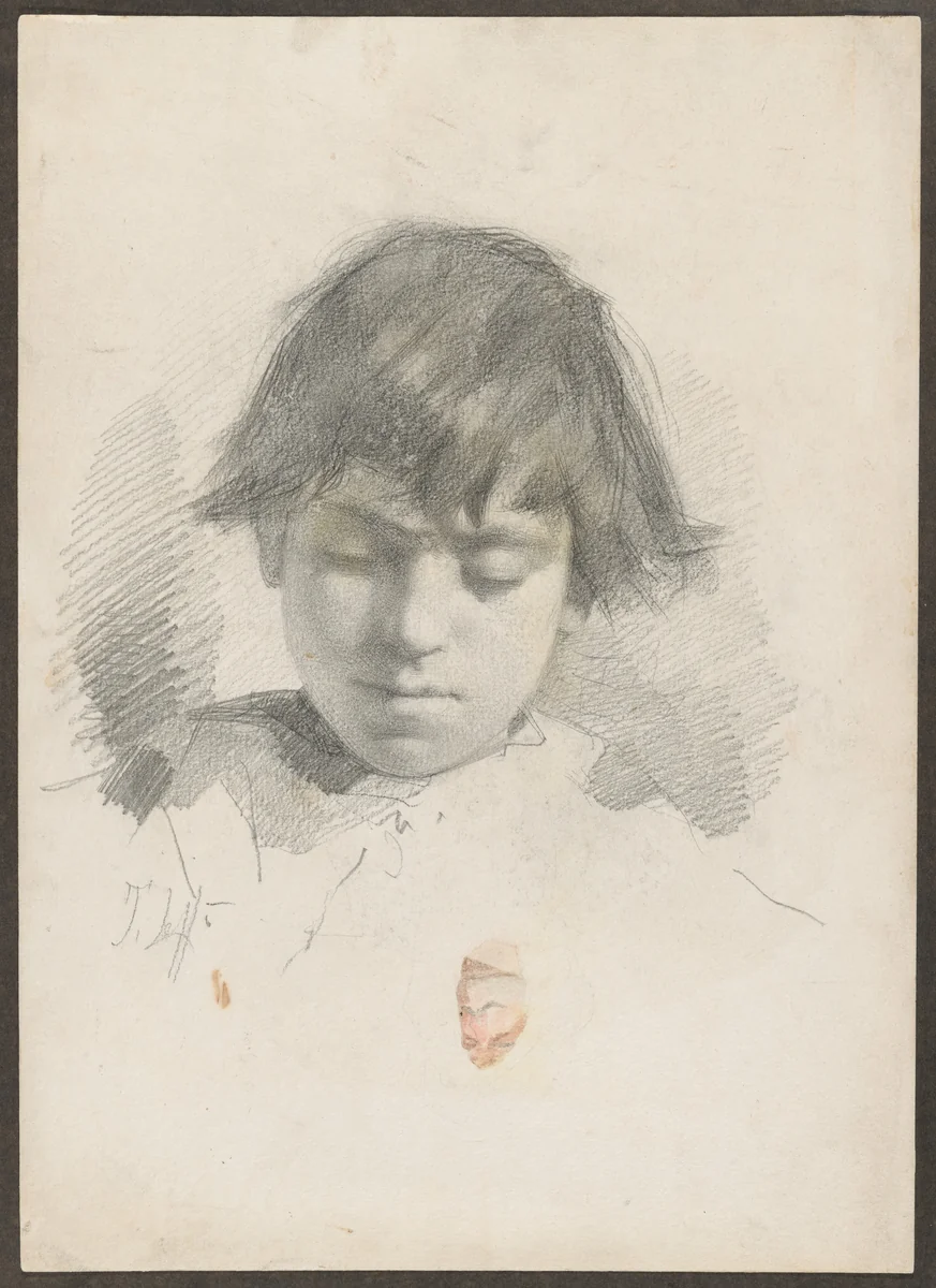 Head of a Youth and a Man with a Moustache by Tito Lessi, drawing, 1890-1900