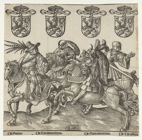 Floris II, Dirk VI, Floris III en Dirk VII by Unknown, print, 1518